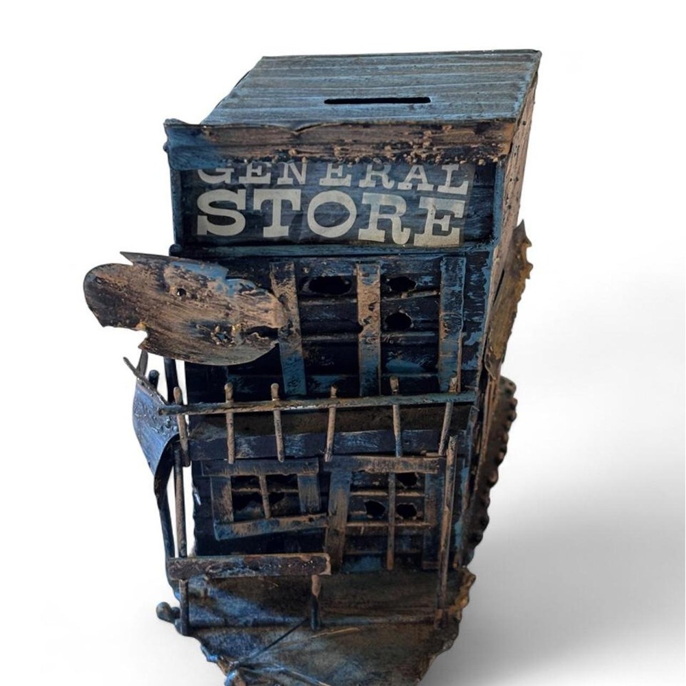 Vintage Brutalist Metal General Store Building Coin Bank Western Decor Hong Kong